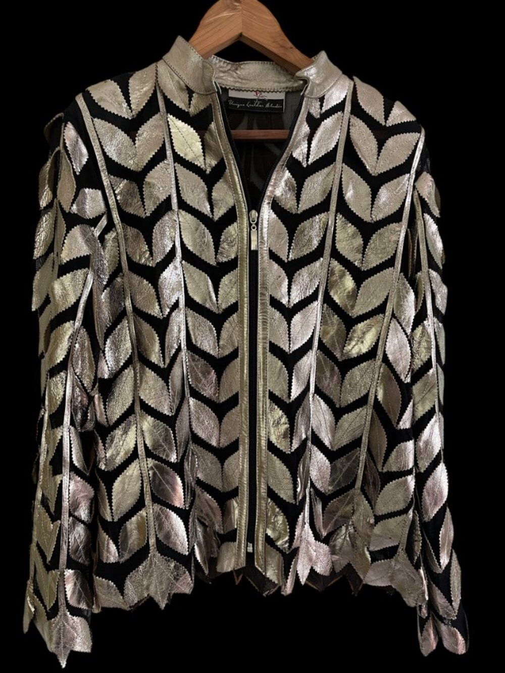 Unique Leather Studio Vintage Metallic Silver Leaf Mesh Zip Jacket - Mint